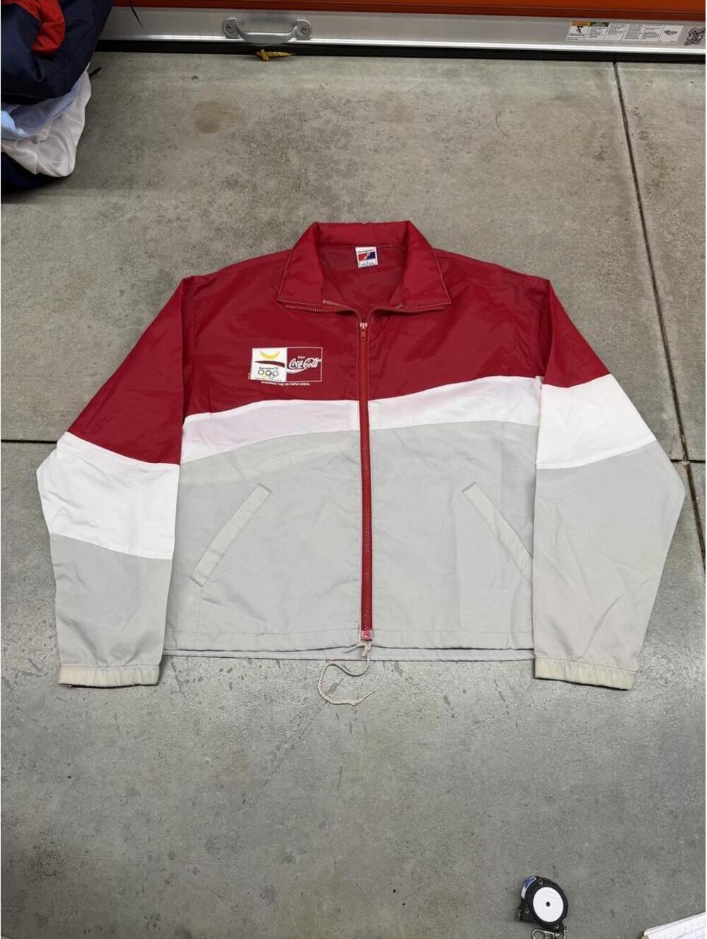 vintage coca cola barcelona olympics red zip up made in usa windbreaker jacket